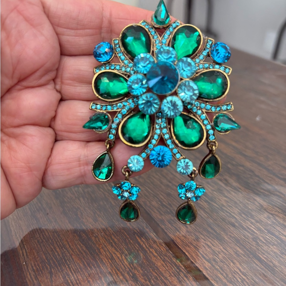 Elegant Green and Blue Statement Brooch